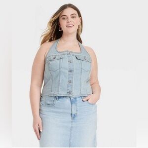 Universal Thread Light Blue Denim Halter Top